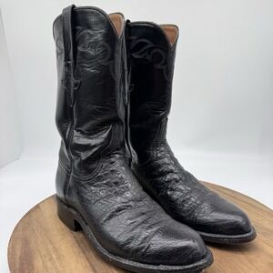 Lucchese Smooth Ostrich Boots Roper Women 5.5 B Black Western Exotic Cowgirl EUC